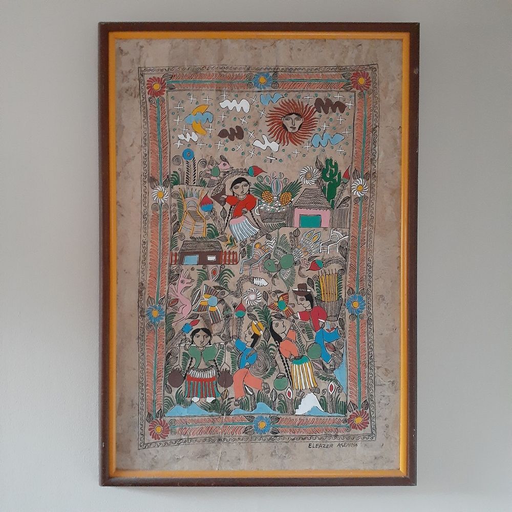 Mexican painting Eleazer Arsenio original vintage folk art work on amate paper